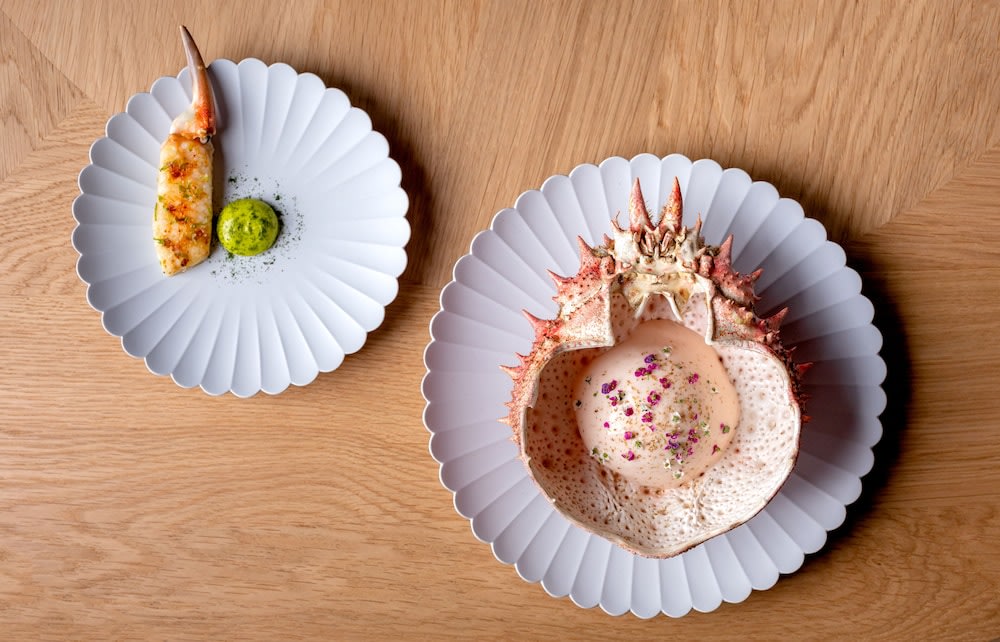 Spider crab served at Hélène Darroze