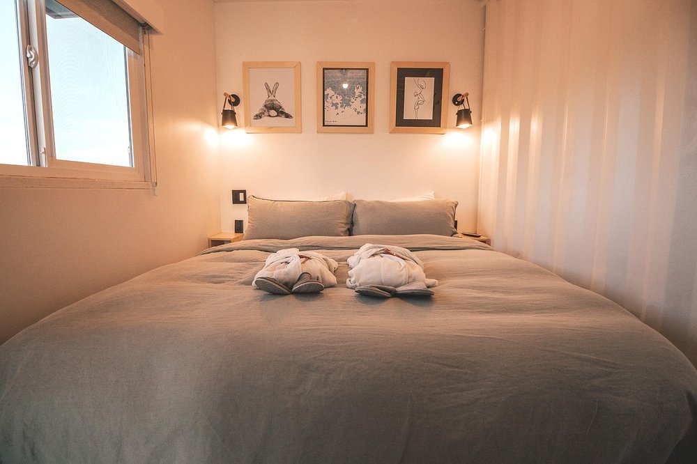 Hotel room bed