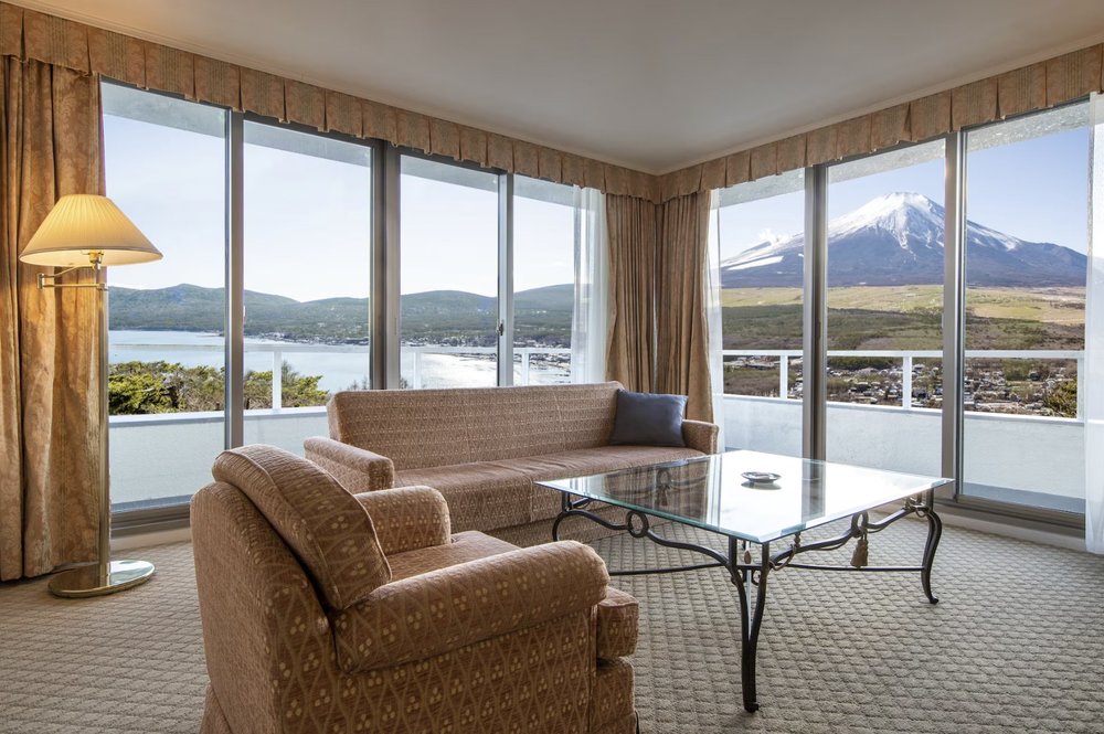 Floor-to-ceiling windows with Fuji views at Hotel Mt. Fuji