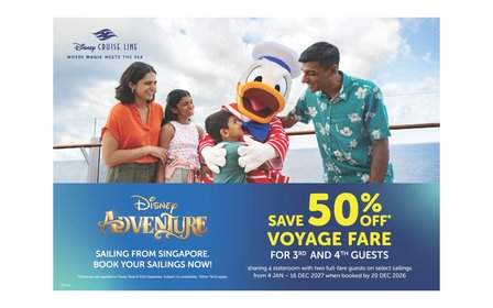 Enjoy 50% off Voyage Fare for 3rd & 4th Guests