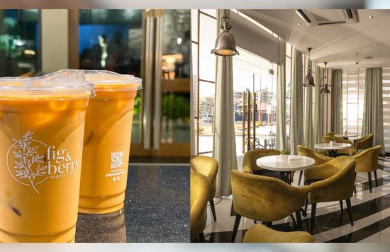 two iced coffees and restaurant interiors