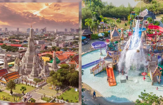 Top view of a temple and waterpark