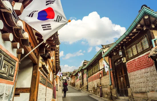 Bukchon Hanok Village in Seoul, South Korea.