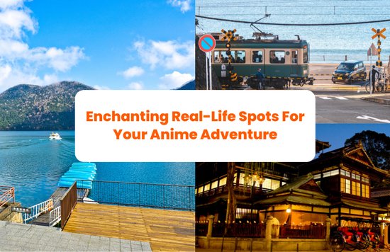 three photos of locations in japan that inspired anime creators