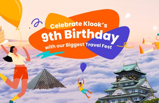 celebrate klook's 9th birthday with our biggest travel fest as copy along with famous landmarks and fun birthday illustrations