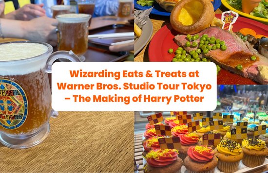 3 photo collage of food you can find at Warner Bros Studio Tour Tokyo