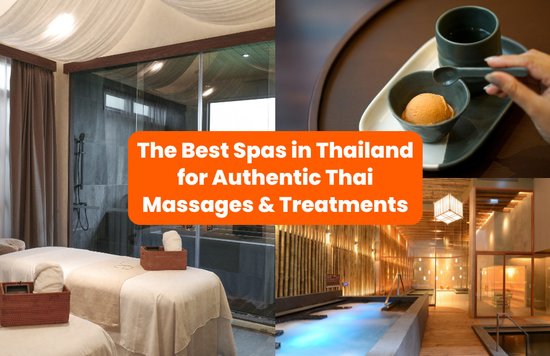 a collage of three photos showing interiors of spas in thailand with the title of the article in the middle