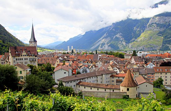 the city of chur switzerland and its surrounding mountains