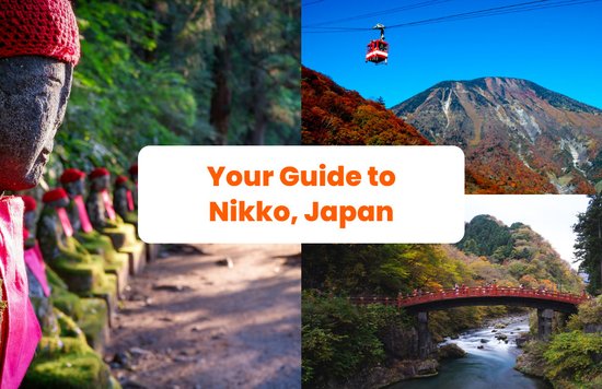 a collage of three images of places you can go to in nikko, japan