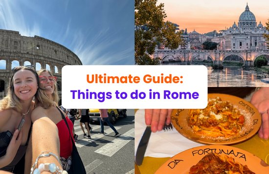 collage of photos showing activities you can do when in rome along with copy that states, ultimate guide on things to do in rome