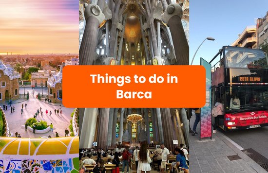 Collage of attractions in Barcelona