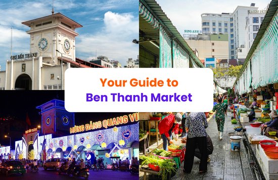 Collage of photos of Ben Thanh Market
