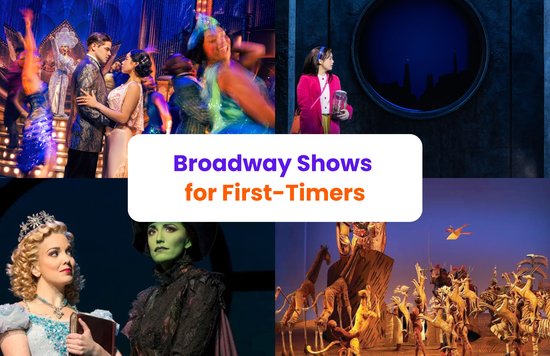 Collage of popular Broadway musicals perfect for first-time theatergoers