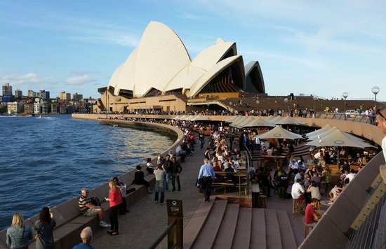 Outdoor dining near Sydney Opera House showing budget-friendly food spots by the harbour