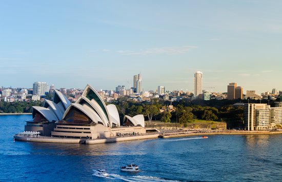 Best time to visit Sydney - Aerial view of Sydney Opera House with harbour and city skyline