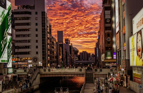 The sunset over Dotonbori