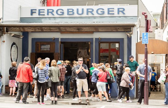 People lining up outside Fergburger in Queenstown New Zealand