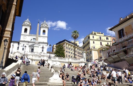 Visitors sitting on the Spanish Steps near Piazza di Spagna, Rome
