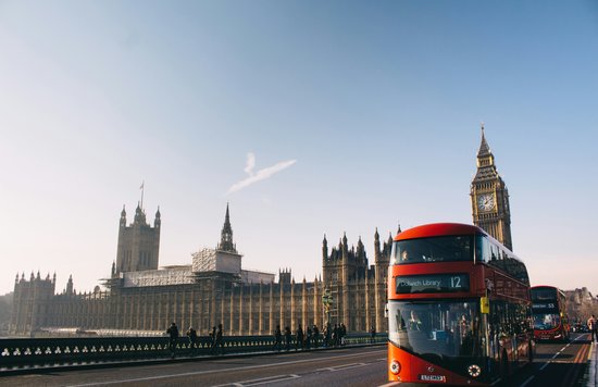 London’s iconic Houses of Parliament and double-decker bus