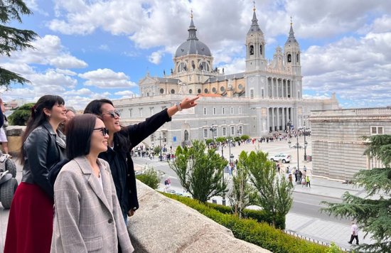 Madrid Royal Palace view with tourists exploring the city
