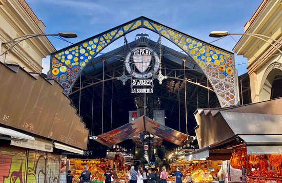 La Boqueria Market entrance, iconic spot for Barcelona best eats