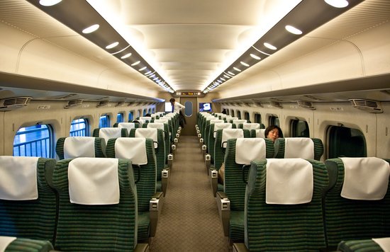 Green car seat in Hikari Shinkansen