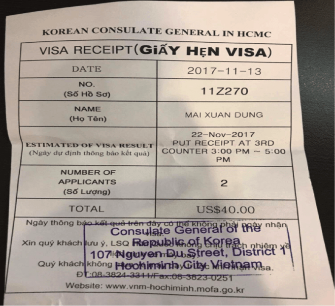 giấy hẹn visa trong chuyến du lịch hàn quốc 6 ngày 5 đêm