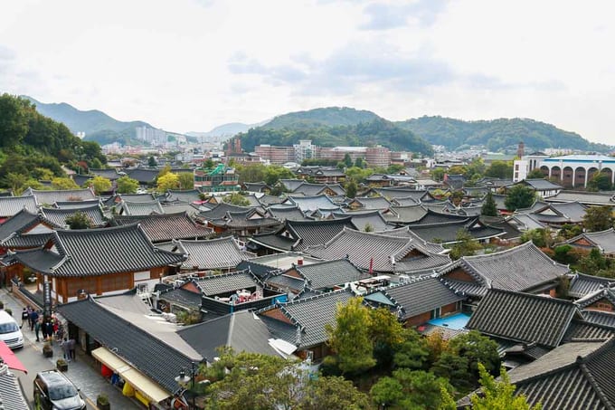 làng cổ hanok jeonju nhìn từ trên cao