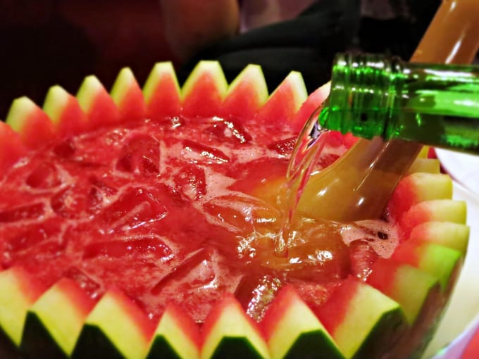 Soju poured into shell of watermelon