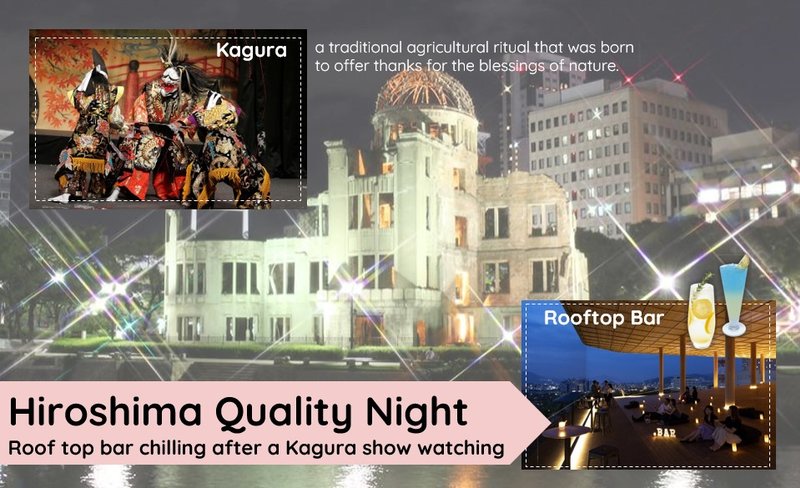 Hiroshima Kagura Show & Orizuru Tower Roof Top Bar Night Tour