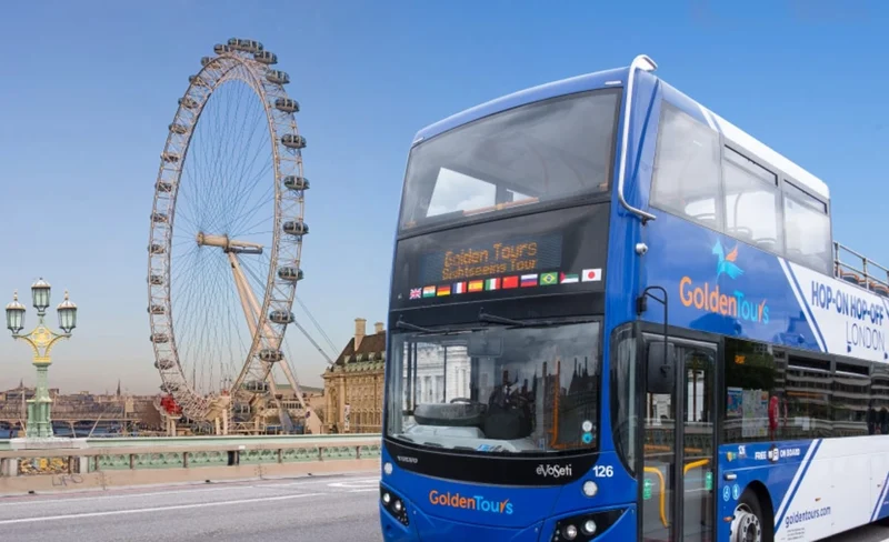 London hop-on hop-off bus by Golden Tours and London Eye ticket