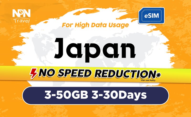 eSIM Japan 3-30Days 3-50GB 4G Data
