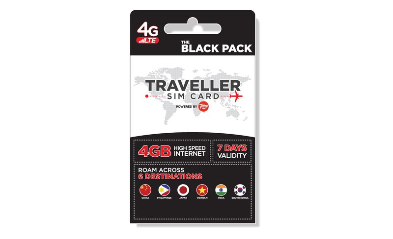 [Black Pack] 4G SIM Card (MY Airport Pick Up) for 6 Asia Countries by Tune Talk