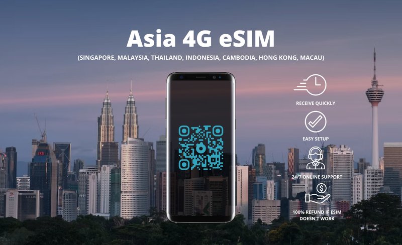 eSIM for Asia (Singapore,Malaysia,Thailand,Indonesia,Cambodia,Hong Kong,Macau)