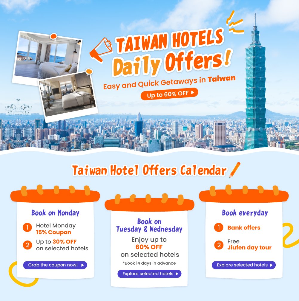 Taiwan Hotels: Daily Offers up to 60% OFF🔥 Easy and Quick Getaways in  Taiwan🏨