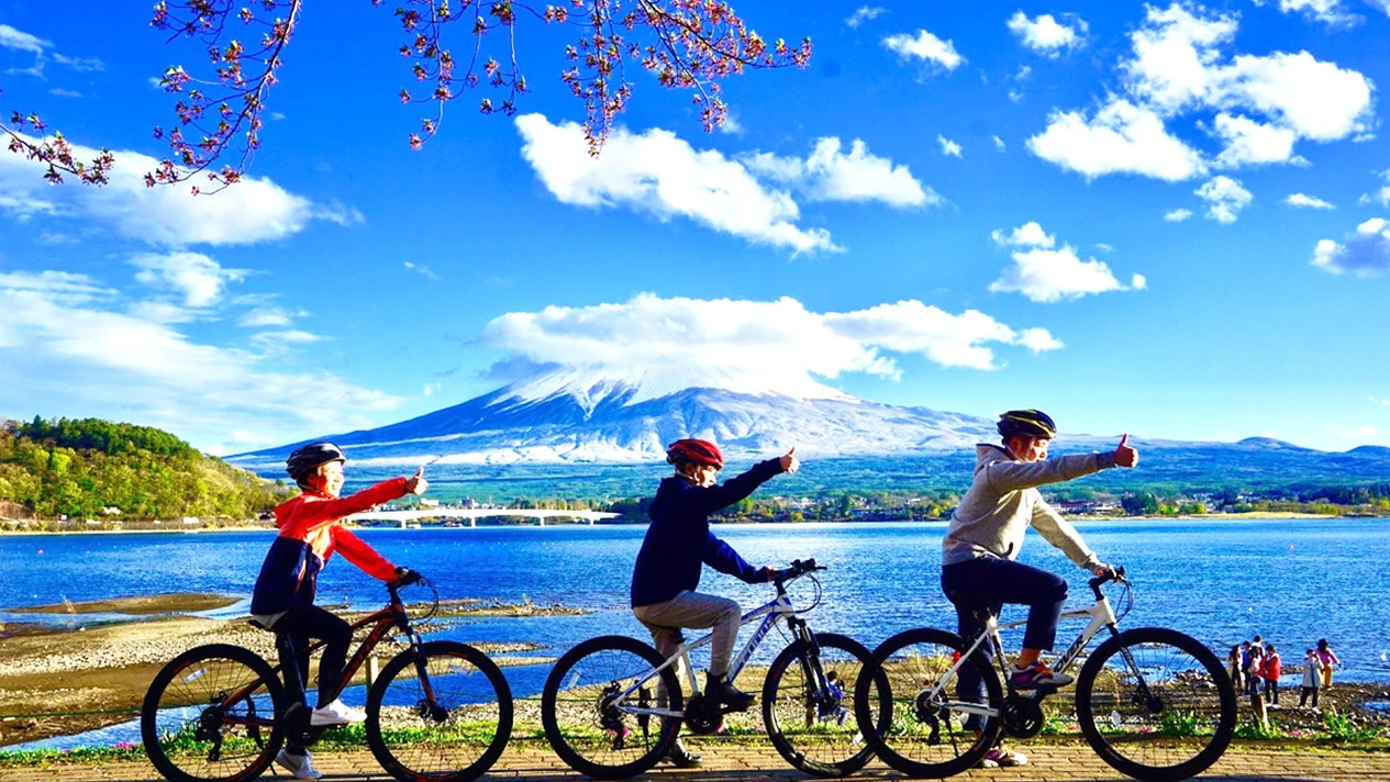 Mt. Fuji Yamanakako Bicycle Ride/Cruise·Oshino Hakkai·Kawaguchiko Oishi Park/Maple Leaf Corridor·Arakurayama Sengen Park/Tianti Town Day Tour｜Depart from Tokyo｜4~9 people boutique small group