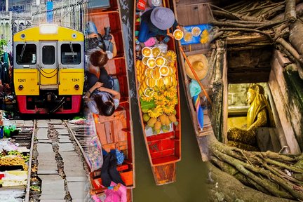 Private Damnoen Saduak Floating Market, Maeklong Railway, Wat & More