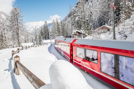 Swiss Alps Bernina Red Train and St. Moritz Full Day Tour from Milan