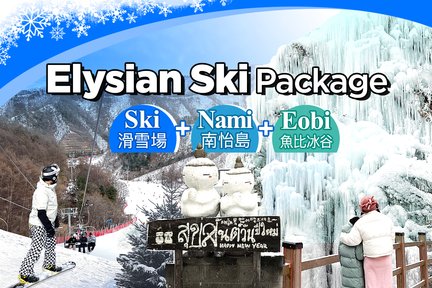 Elysian Ski & Nami Island & Eobi Ice Valley Day Tour from Seoul