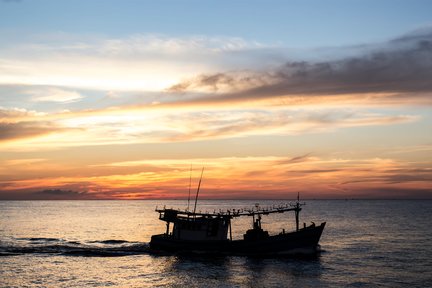 Paseo en barco al atardecer y barbacoa de calamares