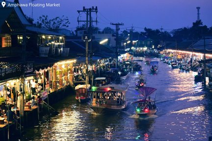 Marché flottant privé d'Amphawa, visite du chemin de fer de Maeklong et des lucioles