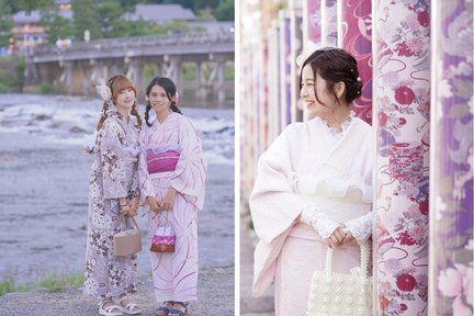 Thuê Kimono ở Arashiyama với tạo kiểu tóc miễn phí (Kyoto Aiwafuku Arashiyama Chi nhánh Togetsukyo)