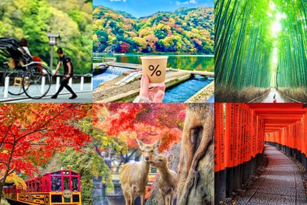 [Chuyến đi một ngày đến Kyoto & Nara] Tàu Arashiyama & Công viên Nara & Đền Fushimi Inari Taisha Senbon Torii & Cầu Togetsuki & Đường mòn rừng tre & Rừng kimono (Khởi hành từ Osaka)