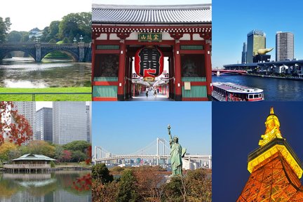 Tur wisata sehari landmark Tokyo 6 Istana Kekaisaran & Kuil Koami & Kuil Sensoji & Pelayaran Teluk Tokyo & Odaiba & menara Tokyo