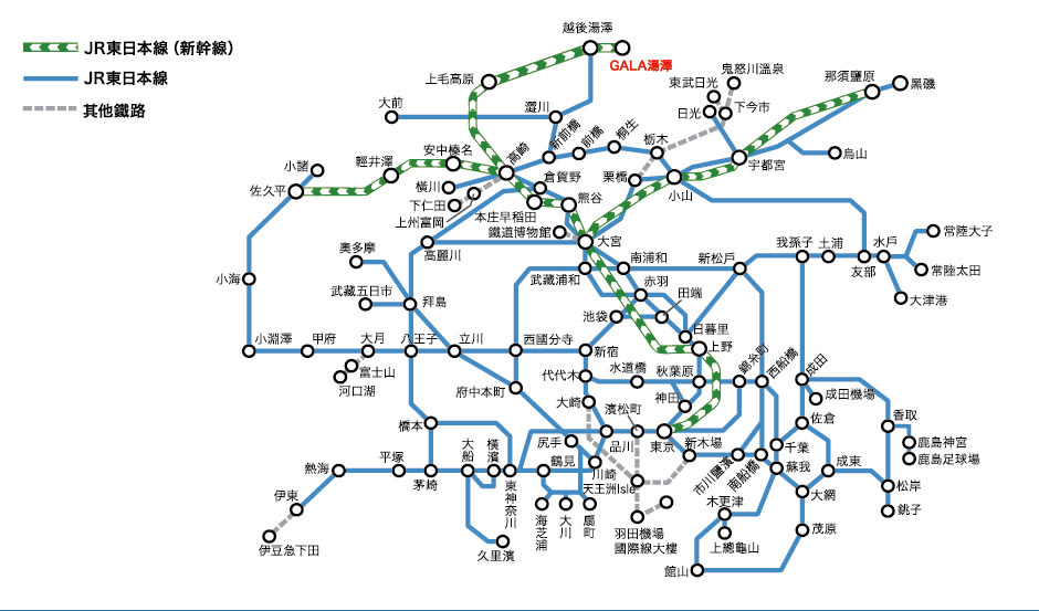 東京廣域周遊券可使用區間。 東京廣域周遊券可使用區間。