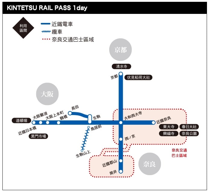 KINTETSU RAIL PASS 1day使用範圍/來源:https://goo.gl/bTMHfb KINTETSU RAIL PASS 1day使用範圍/來源:https://goo.gl/bTMHfb