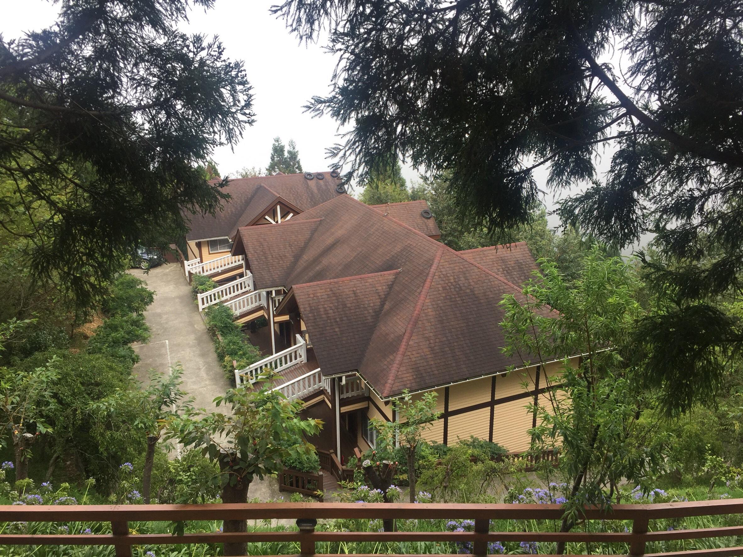 並排在樹林裡的小木屋,像童話故事一般的紅屋頂黃磚瓦。 並排在樹林裡的小木屋,像童話故事一般的紅屋頂黃磚瓦。