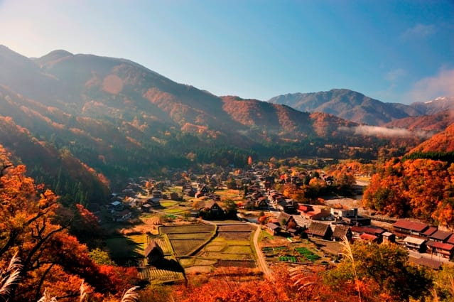 白川郷合掌村除了冬季的風光,連秋季楓紅也別具特色。(圖片取自www.rurubu.com) 白川郷合掌村除了冬季的風光,連秋季楓紅也別具特色。(圖片取自www.rurubu.com)