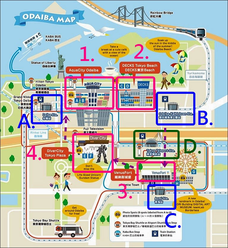 台場逛街地圖(圖片來源：VISA-東京台場購物週網站)