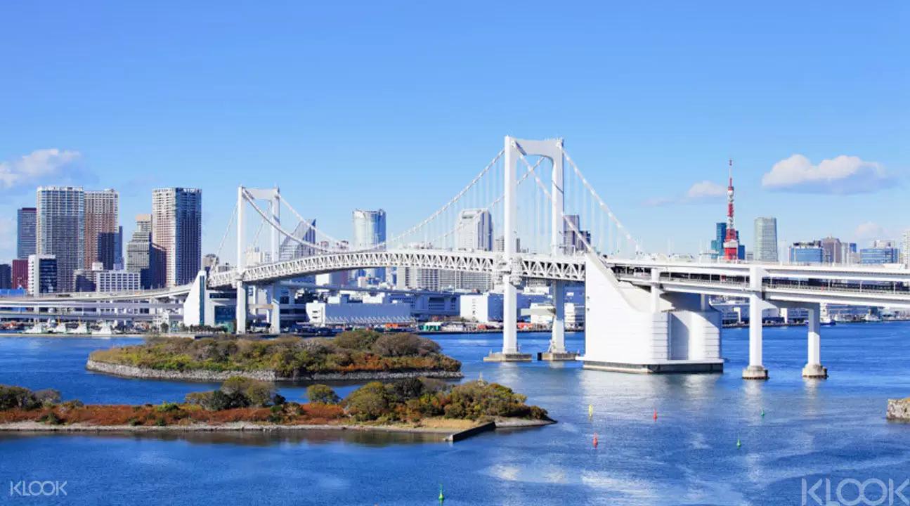 ▲ 台場東京灣及彩紅大橋美景 台場-眺望橫越東京灣的彩虹大橋